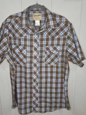 Wrangler Men’s Brown Plaid Short-Sleeve Western Shirt Cowboy Size Xl  Pearl Snap